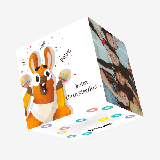 Happy Birthday In Spanish Cute Llama Confetti-exploding Greetings Card