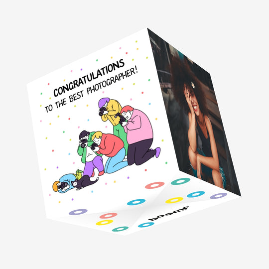 Cogratulations To The Best Photographer People With Cameras Confetti-exploding Greetings Card