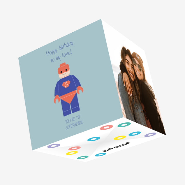 Blue Background Lego Superhero Happy Birthday My Love Confetti-exploding Greetings Card