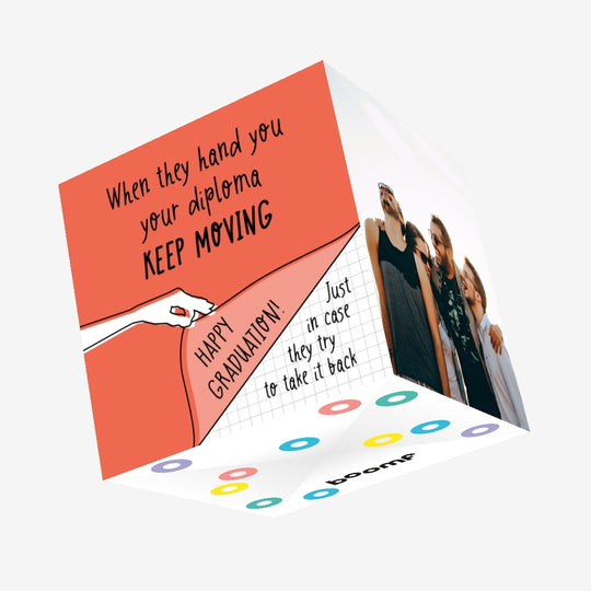Red Keep Moving Happy Graduation Confetti-exploding Greetings Card