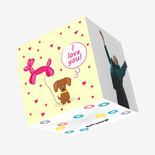I Love You Cute Dachshund Puppy And Balloon Valentine's Day Confetti-exploding Greetings Card