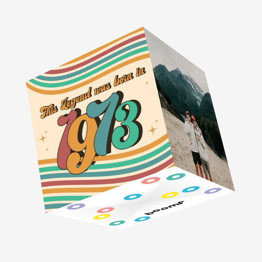 Happy Birthday Born In 1973 Colourful Stripes Confetti-exploding Greetings Card