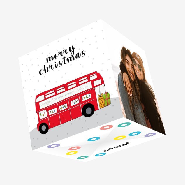 London Red Bus Merry Christmas Confetti-exploding Greetings Card