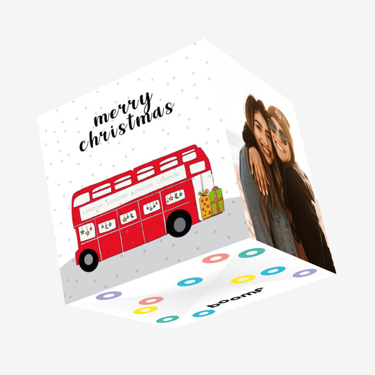 London Red Bus Merry Christmas Confetti-exploding Greetings Card