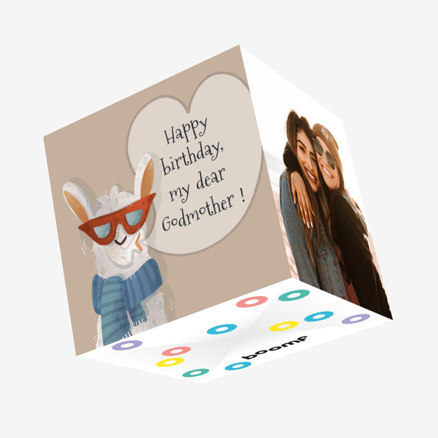 Cool Llama Happy Birthday Godmother Confetti-exploding Greetings Card