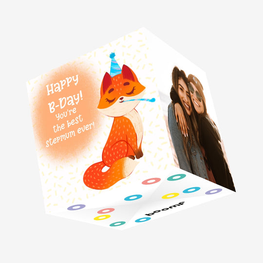 Happy Birthday Stepmum Fox Confetti-exploding Greetings Card