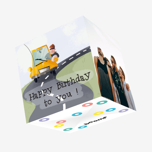 Yellow Car Happy Birthday To You Confetti-exploding Greetings Card