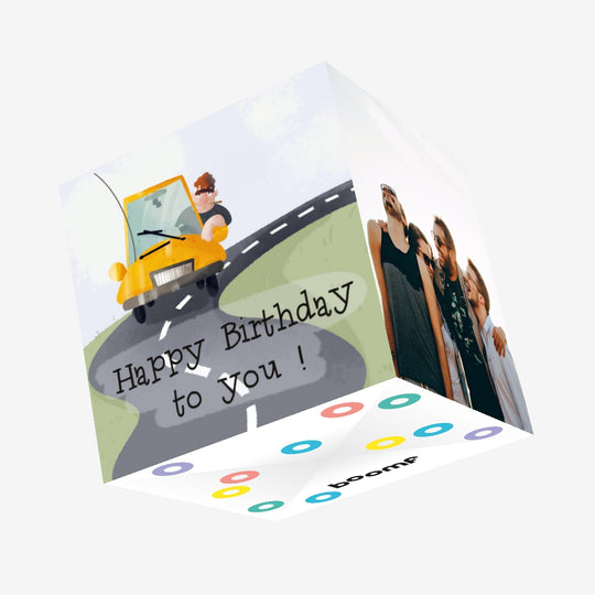 Yellow Car Happy Birthday To You Confetti-exploding Greetings Card