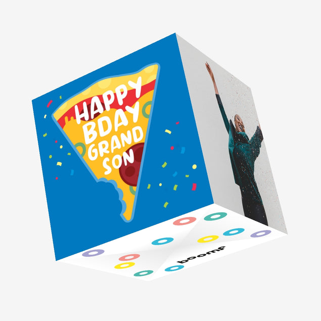 Happy Birthday Grandson Slice Of Pizza Confetti-exploding Greetings Card