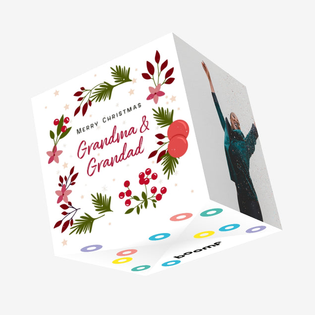 Floral Wreath Merry Christmas Great Grandparents Confetti-exploding Greetings Card