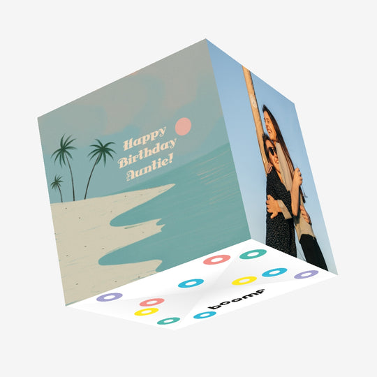 Happy Birthday Auntie Tropical View Blue Confetti-exploding Greetings Card