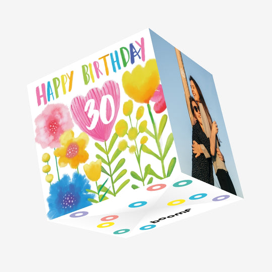 Delicate Flowers Happy 30th Birthday Confetti-exploding Greetings Card