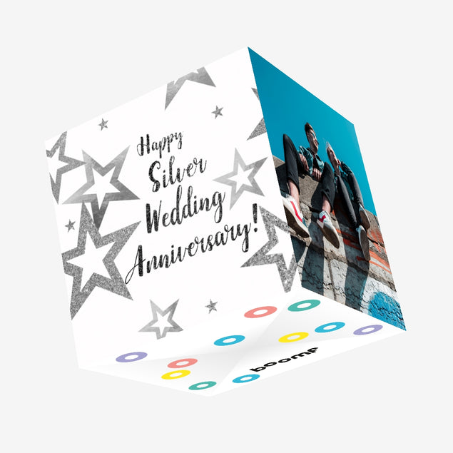 Happy Silver Wedding Anniversary Stars Confetti-exploding Greetings Card