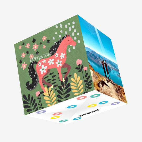 Horse And Flowers Happy Birthday Confetti-exploding Greetings Card
