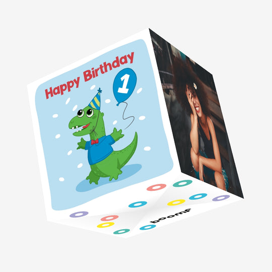 Cute Baby Dinosaur 1st Birthday Confetti-exploding Greetings Card