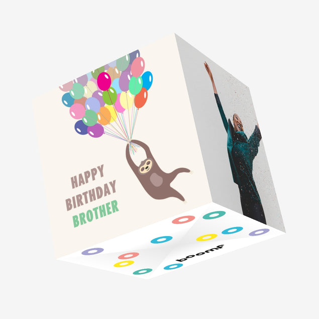 Happy Birthday Brother Sloth And Balloons Confetti-exploding Greetings Card