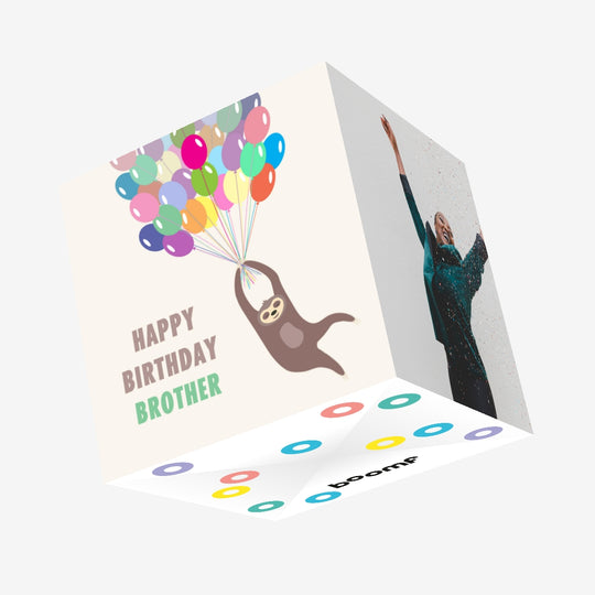 Happy Birthday Brother Sloth And Balloons Confetti-exploding Greetings Card