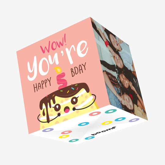 Wow You Are 5 Cute Cake Happy Birthday Confetti-exploding Greetings Card