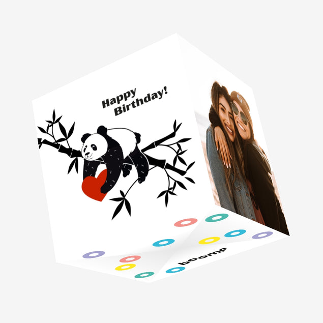 Black Panda With Heart Happy Birthday Confetti-exploding Greetings Card