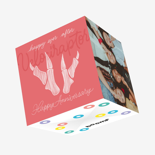 Happy Anniversary Pink Background Dinosaur Confetti-exploding Greetings Card
