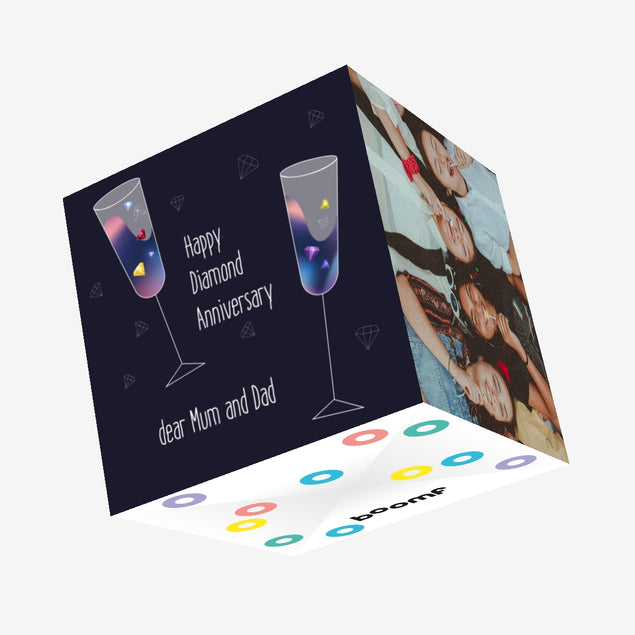 Happy Diamond Anniversary Glasses With Diamonds Confetti-exploding Greetings Card