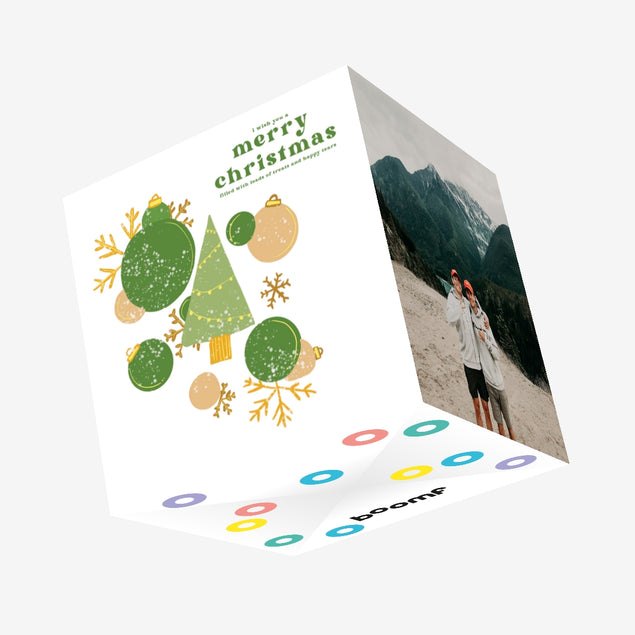 Merry Christmas Abstract Christmas Tree And Baubles Confetti-exploding Greetings Card