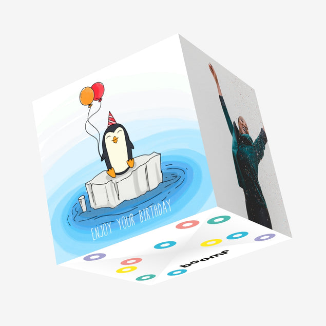 Penguin Enjoy Your Birthday Confetti-exploding Greetings Card
