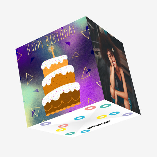 Happy Birthday Colorful Cake Confetti-exploding Greetings Card