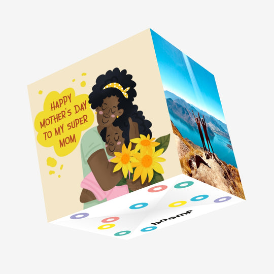 Happy Mother's Day To My Super Mom Mother And Daughter Hugging Confetti-exploding Greetings Card