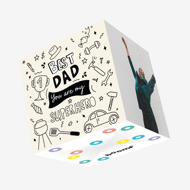 Dad You Are My Superhero Doodle Confetti-exploding Greetings Card