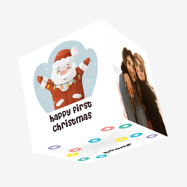 Cute White Santa Happy 1st Christmas Confetti-exploding Greetings Card