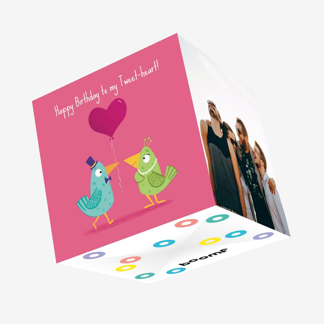 Cute Birds Tweet-Heart Birthday Confetti-exploding Greetings Card