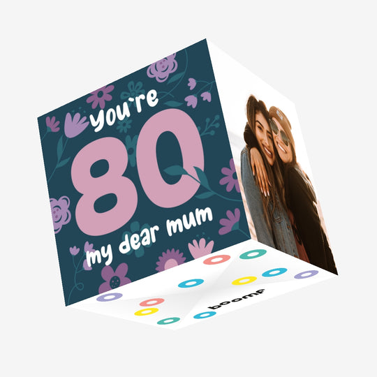 Flowers Background Happy 80th Birthday Mum Confetti-exploding Greetings Card