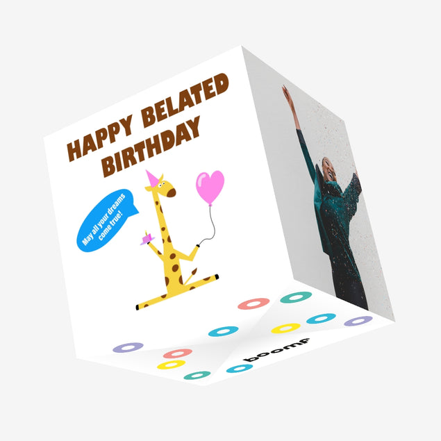 Happy Belated Birthday Funny Giraffe Confetti-exploding Greetings Card
