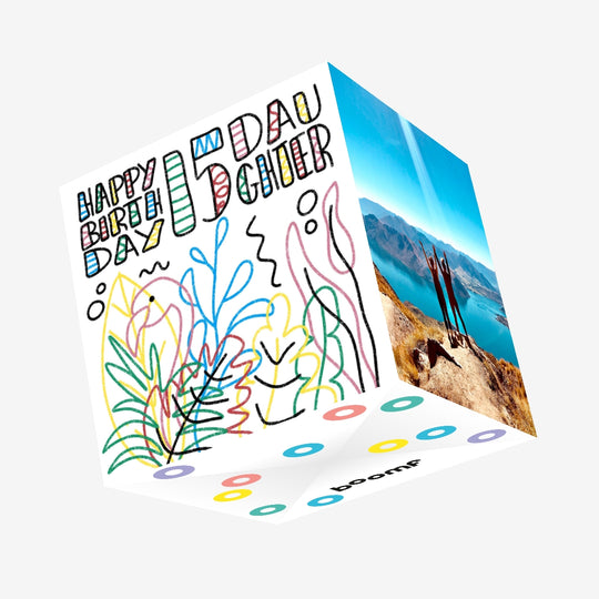 Happy 15th Birthday Daughter Crayon Tropical Leaves And Flamingo Confetti-exploding Greetings Card