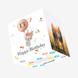 Happy 13th Birthday Cute Bunny With A Pink Balloon Confetti-exploding Greetings Card