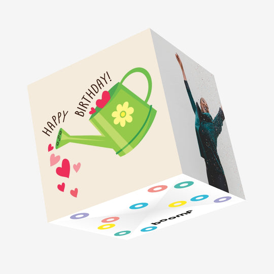 Flower Watering Happy Birthday Confetti-exploding Greetings Card