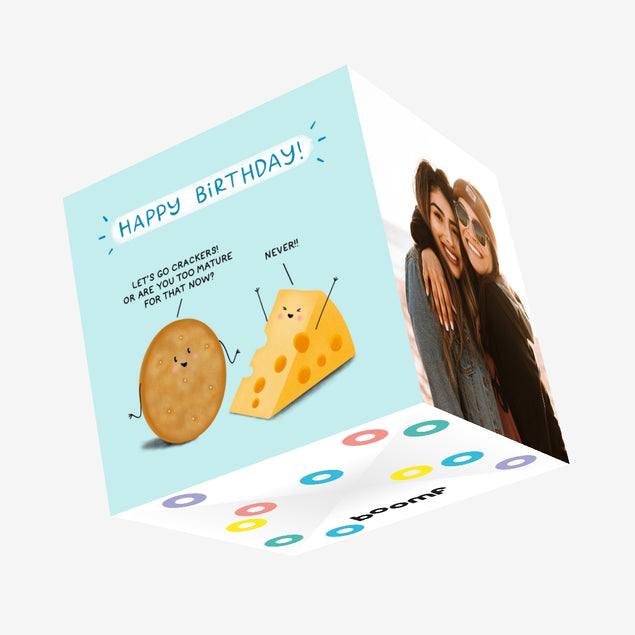 Cheese And Cracker Never Too Mature Birthday Confetti-exploding Greetings Card