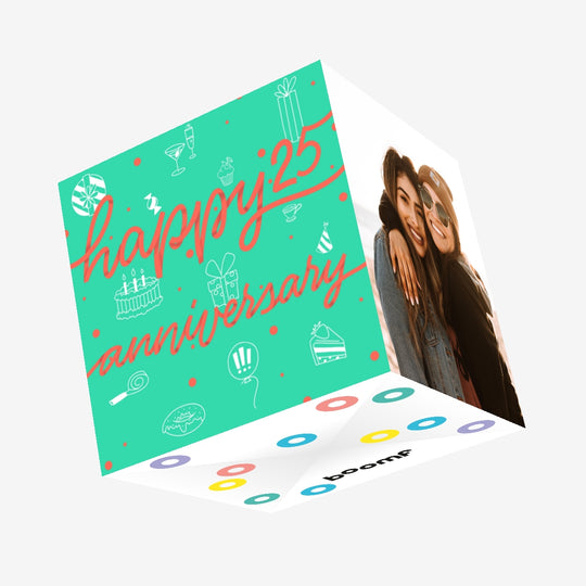 Happy 25th Anniversary Drinks And Gifts Confetti-exploding Greetings Card