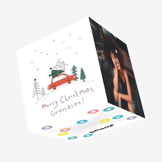 Merry Christmas Grandson Simple Drawing Confetti-exploding Greetings Card