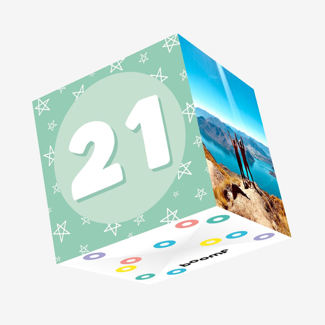 21 Stars Blue Confetti-exploding Greetings Card