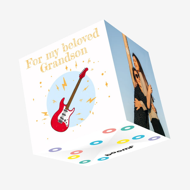 For My Beloved Grandson Acoustic Guitar Confetti-exploding Greetings Card