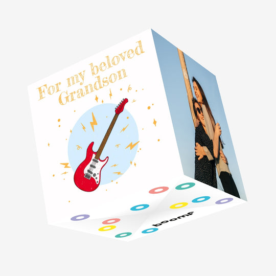 For My Beloved Grandson Acoustic Guitar Confetti-exploding Greetings Card