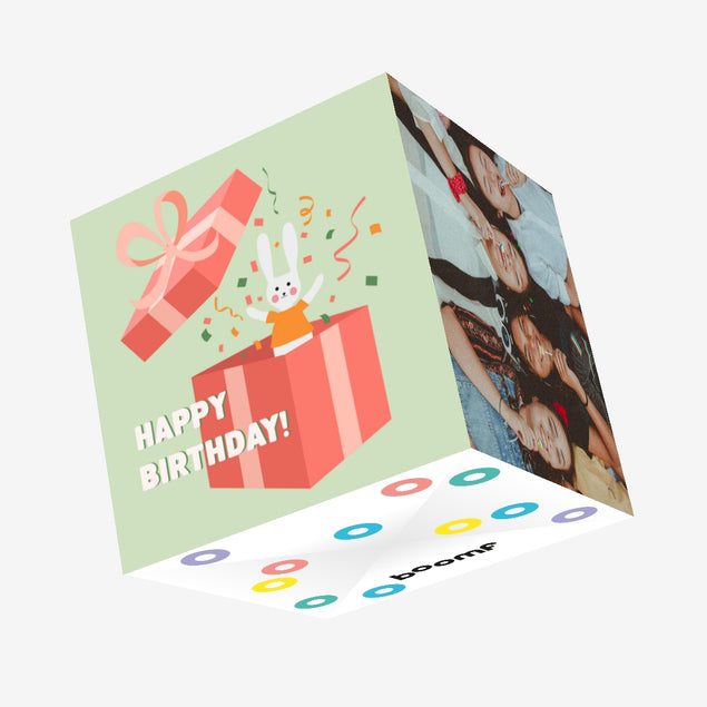 Happy Birthday Surprise Rabbit Pink Confetti-exploding Greetings Card