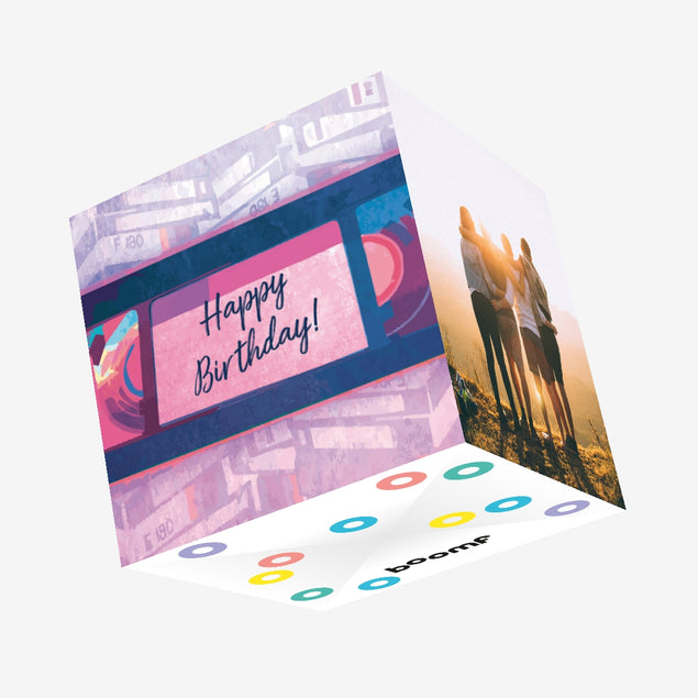 Happy Birthday Pink Cassette Confetti-exploding Greetings Card