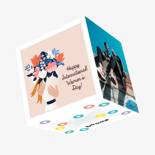 Flower Bouquet Happy International Women's Day Confetti-exploding Greetings Card