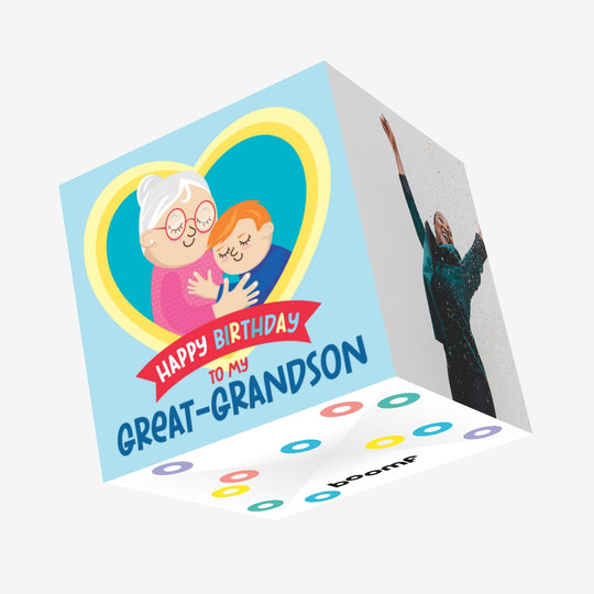 Blue Heart Happy Birthday To My Great Grandson Confetti-exploding Greetings Card