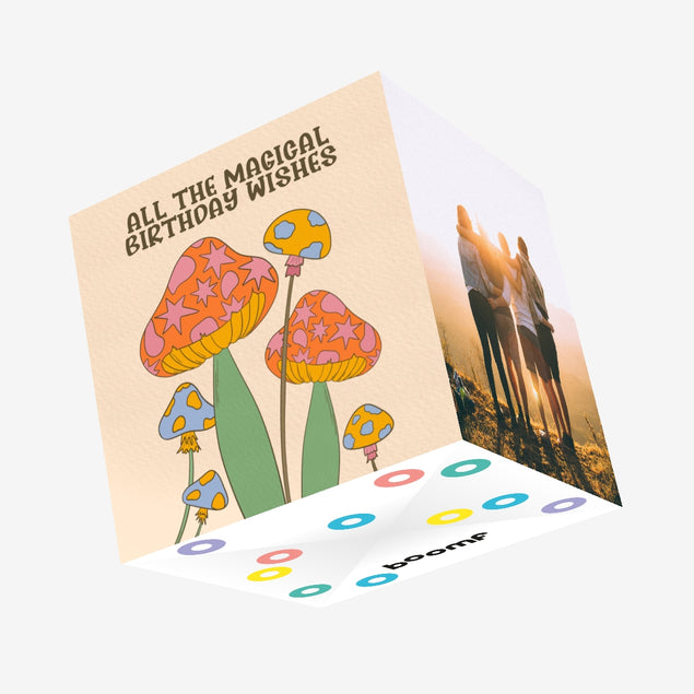 Mushroom And Magic Birthday Wishes Confetti-exploding Greetings Card