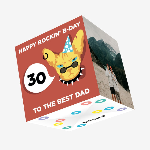 Rockin' Cat Happy 30th Birthday Dad Confetti-exploding Greetings Card