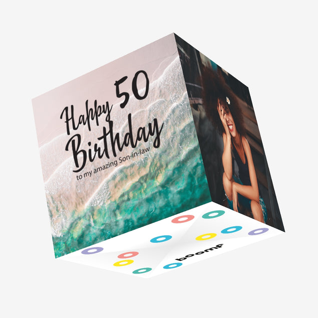 Happy 50th Birthday Son-in-law Dreamy Sea Confetti-exploding Greetings Card